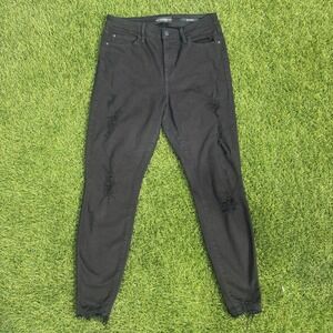 Guess 1981 Skinny Jeans Womens 29x27 Black Distressed Ripped Raw Hem Denim Pants